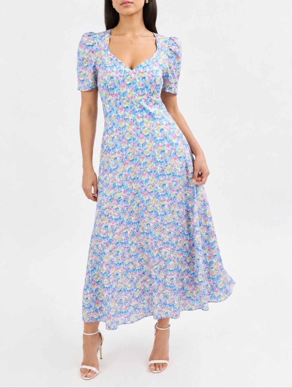 LoveShackFancy Hutchinson Floral Midi Dress Cottagecore Puff Sleeve 4